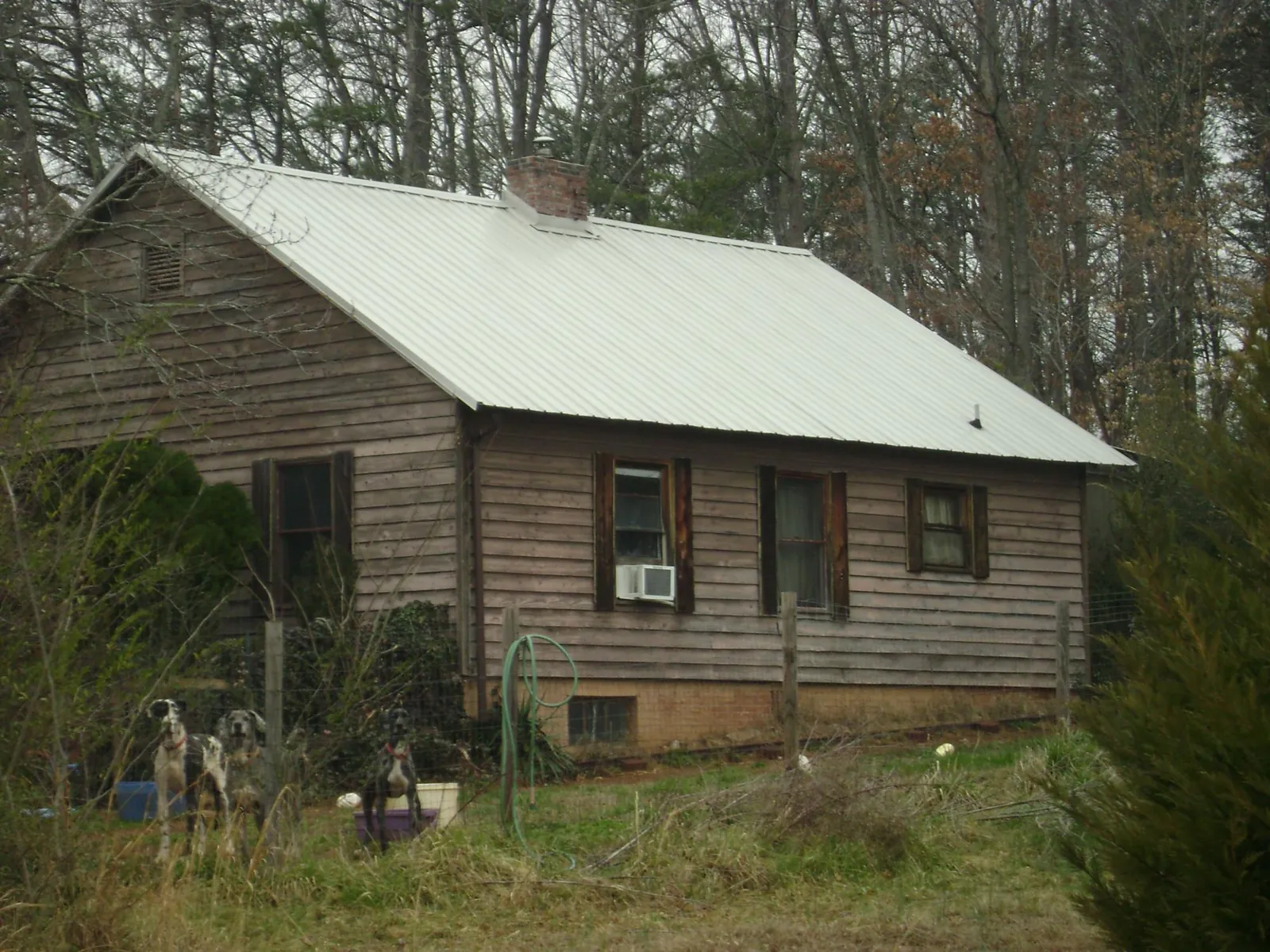White metal roof on an old wood sided farmhouse, from a Metal Roof Installation job in Mastic